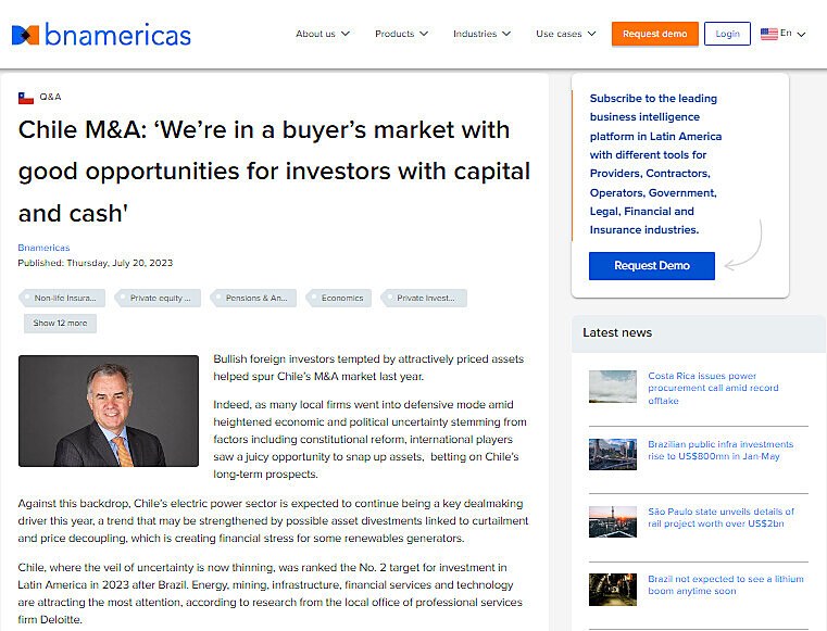 Chile M&A: Were in a buyers market with good opportunities for investors with capital and cash'